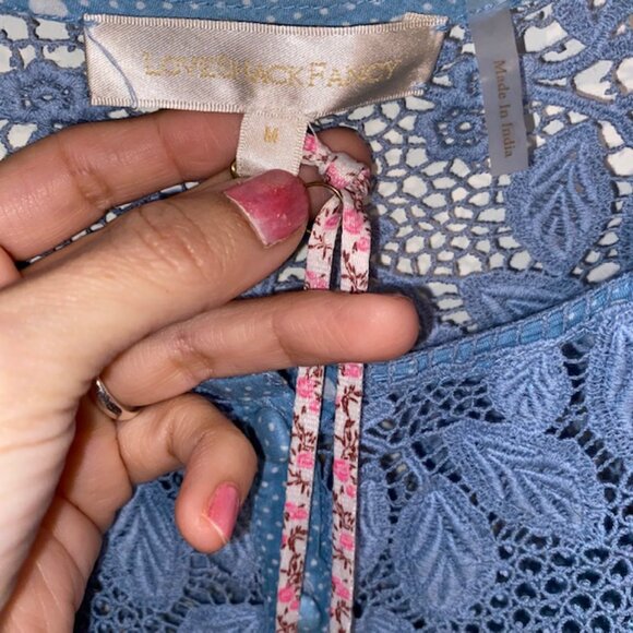 NWT LoveShackFancy Jaislyn blue Cotton Mini Dress - Women's Medium Puff Sleeves - Picture 6 of 9